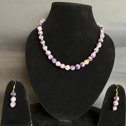 Blue Moonstone Beads Necklace Single Line with Earring by Etheric Jewels (Free Shipping)