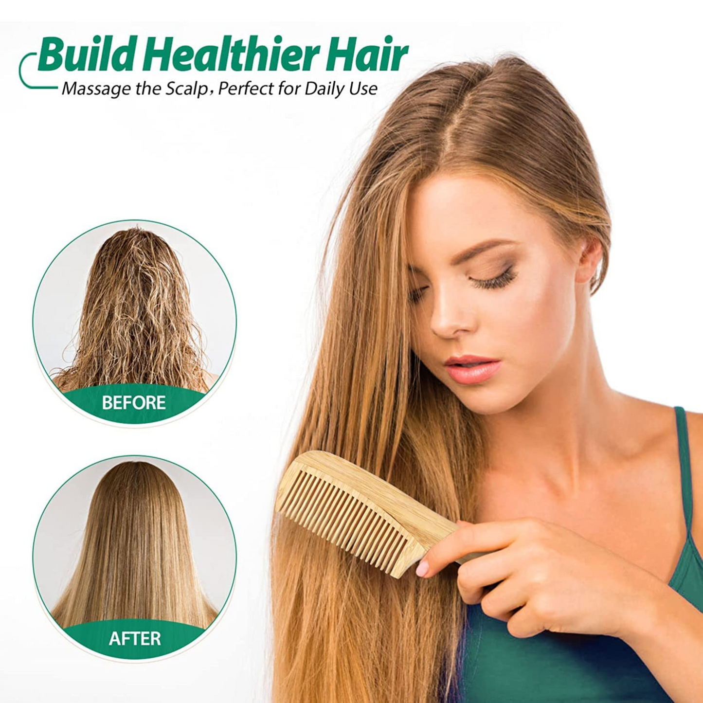 Etheric Pure Neem Wooden Comb -For Multi-Actions - Detangling, Frizz Control & Shine Suited For All Hair Types (Fine Tooth) with Handle