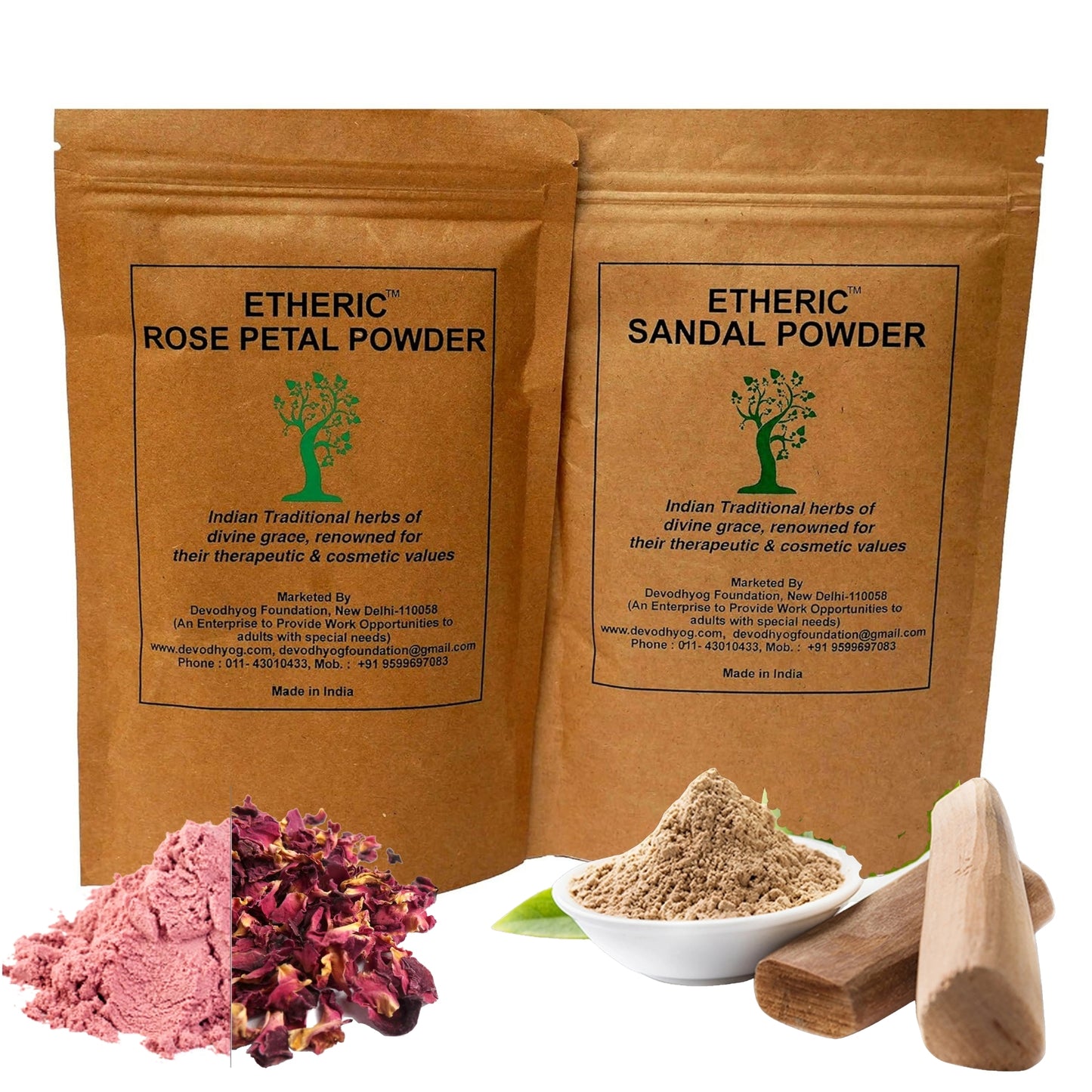 Etheric Sandal & Rose Petal Combo – Herbal Face Pack for Glowing Skin