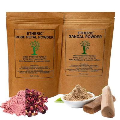 ETHERIC Sandalwood & Rose Petal Powder Combo – Ayurvedic Rejuvenating & Glow Pack (200g Set)