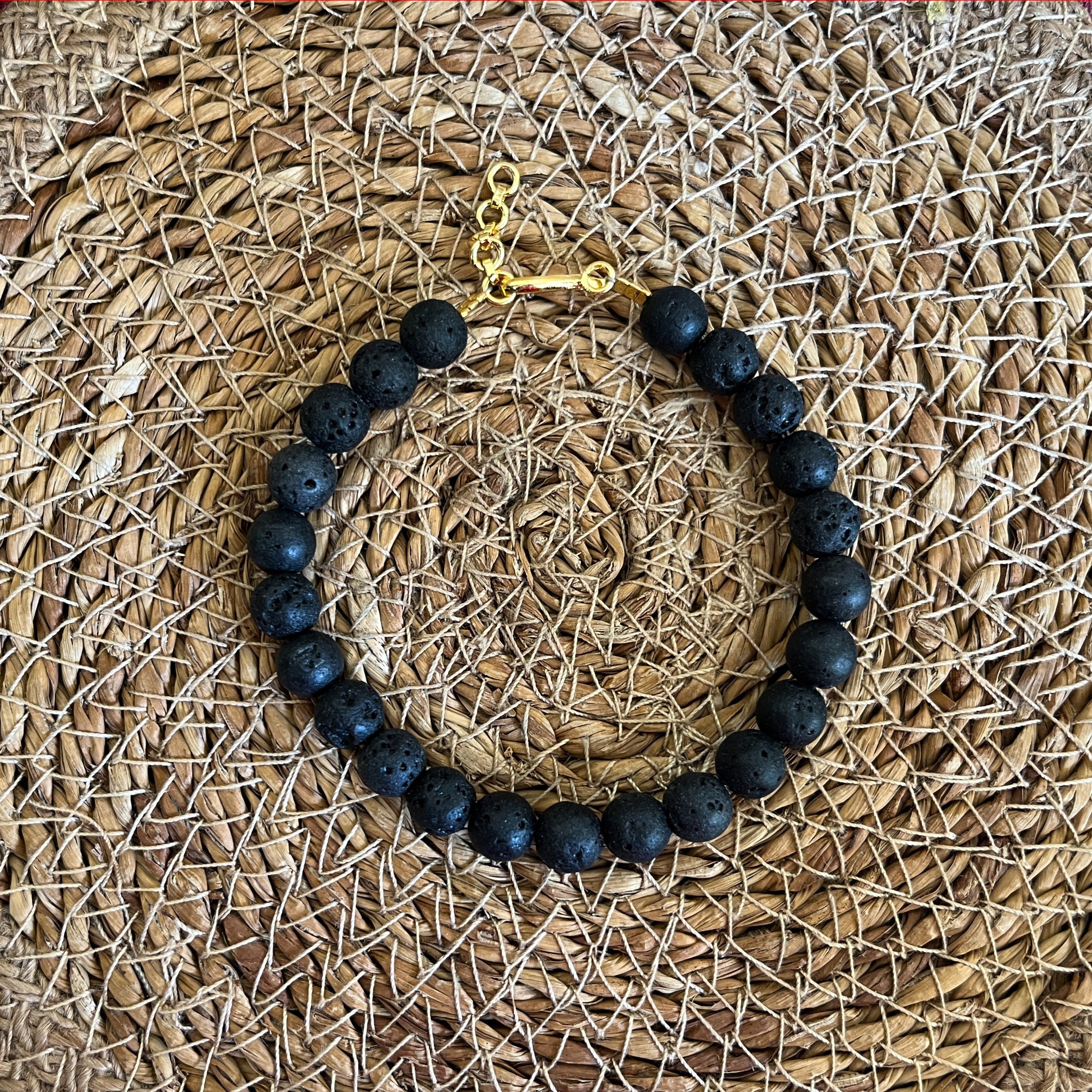 Etheric Jewels Adjustable Natural Volcanic Lava Stone Bracelet for Grounding Energy, Centeredness & Relief from Stress Infused in essential oil for calming effect (Free Shipping)