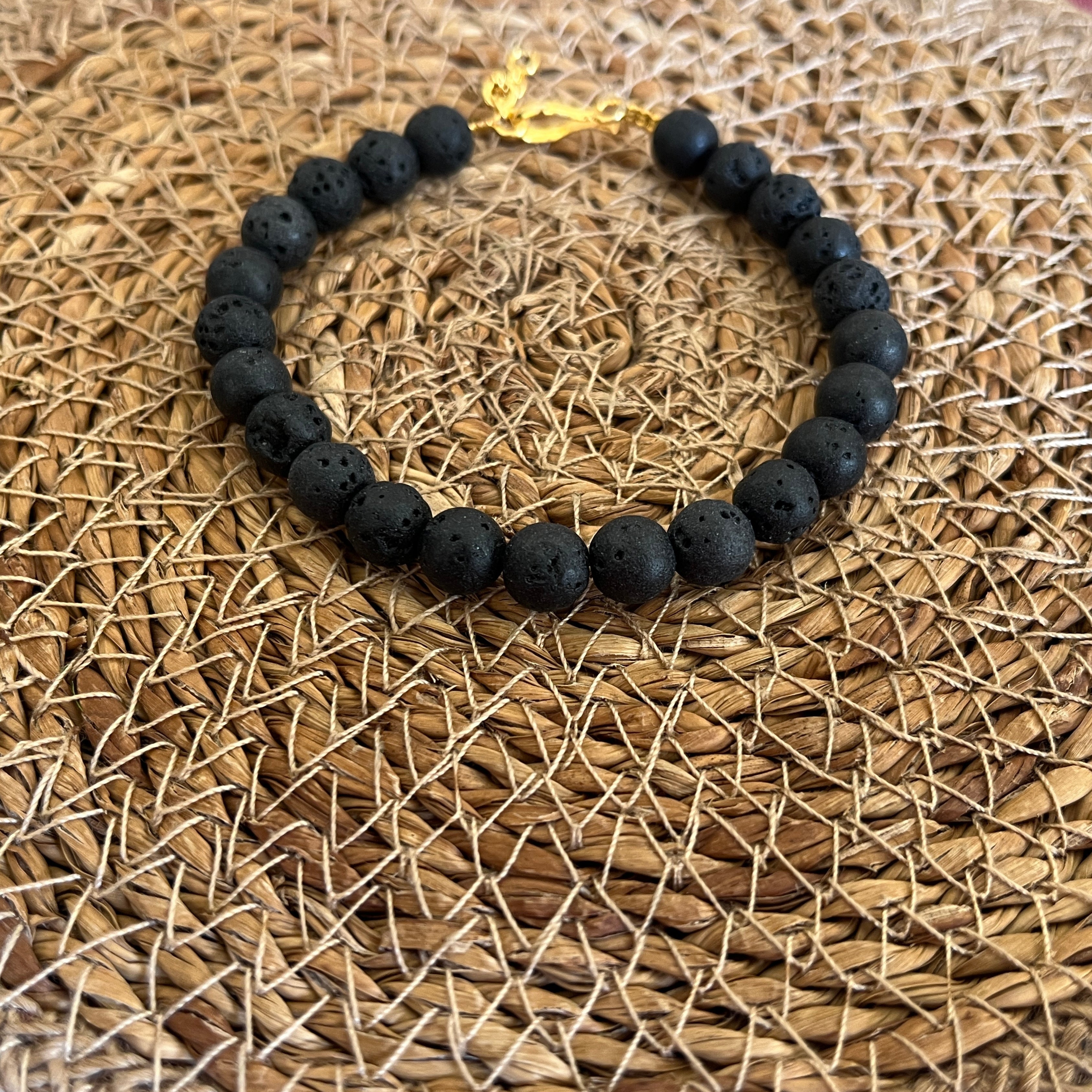 Etheric Jewels Adjustable Natural Volcanic Lava Stone Bracelet for Grounding Energy, Centeredness & Relief from Stress Infused in essential oil for calming effect (Free Shipping)