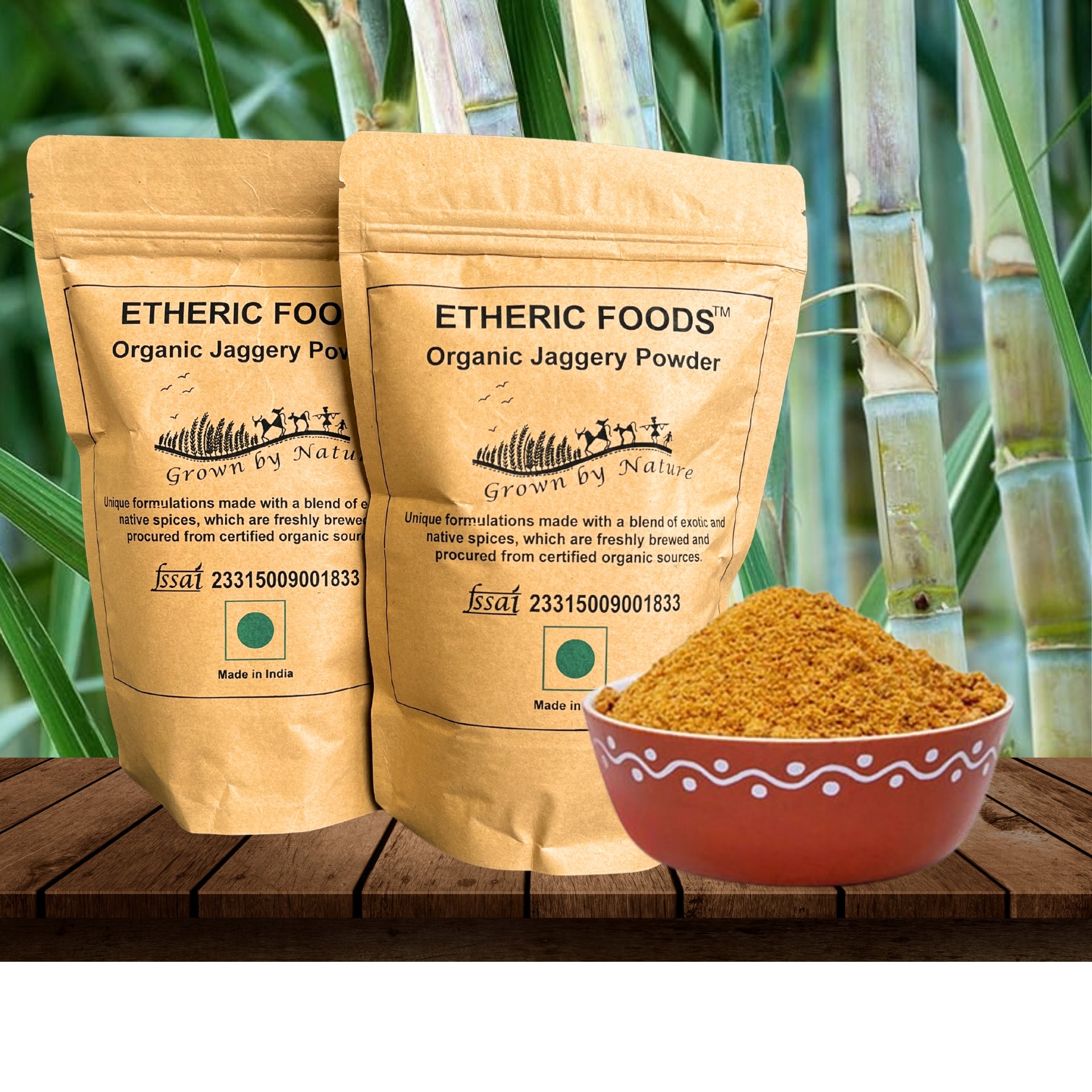 Etheric Foods Organic Jaggery Powder (Twin Pack 450+450 gm) NO HIDDEN SUGAR PURE & ORGANIC