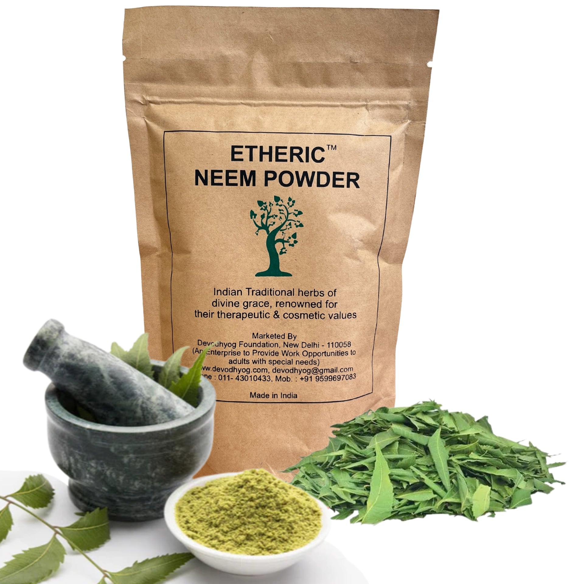 Etheric Neem Powder for Face Pack (150 Grams), Skin, Hair | Anti-Pimple and Anti-Bacterial | 100% Pure and Natural | No Chemical, No preservative | Paraben Free