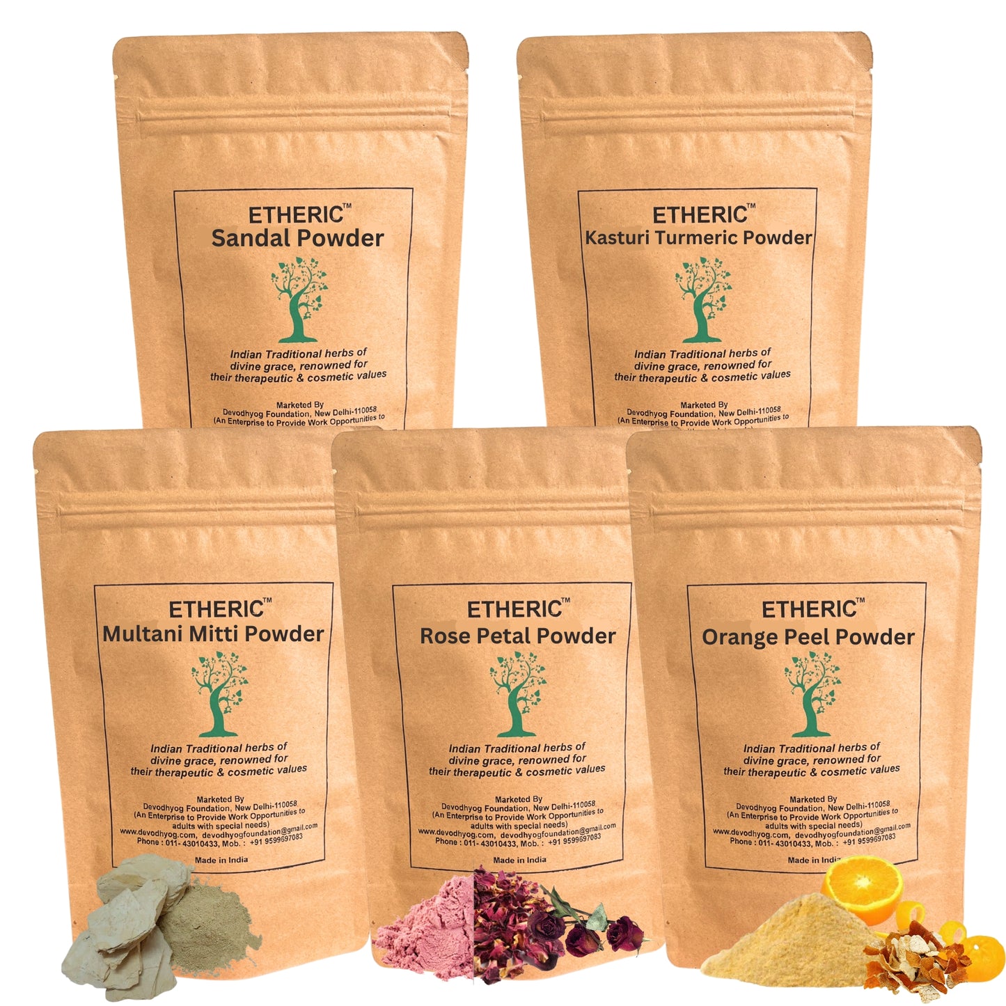 Etheric DIY Face Pack Combo – Sandal, Rose, Orange Peel & Kasturi Turmeric Mask Kit