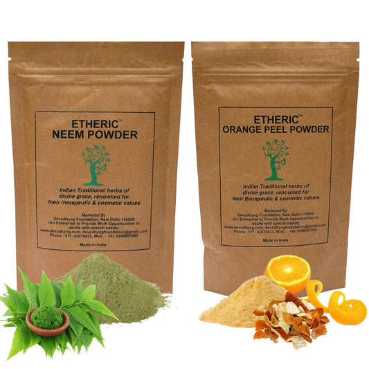 Etheric Neem Powder & Orange Peel Powder Combo – Herbal Face Pack for Clear & Glowing Skin (100g x 2)