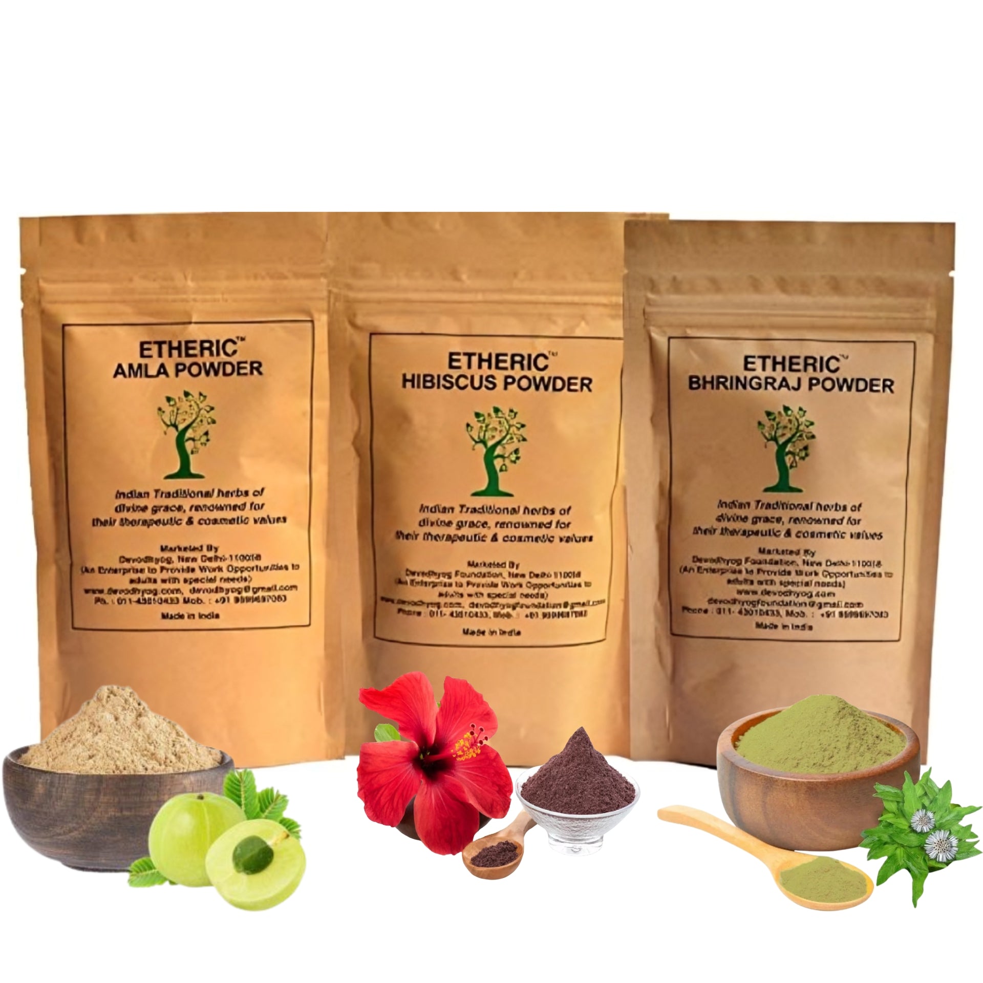 Etheric Amla, Bhringraj & Hibiscus Powder Combo Pack for Hair Strength & Hair Growth (75X3 g)