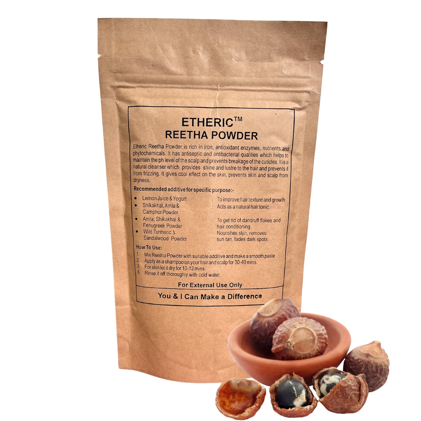 Etheric Reetha Powder – Natural Herbal Hair Cleanser for Hair Growth & Strength