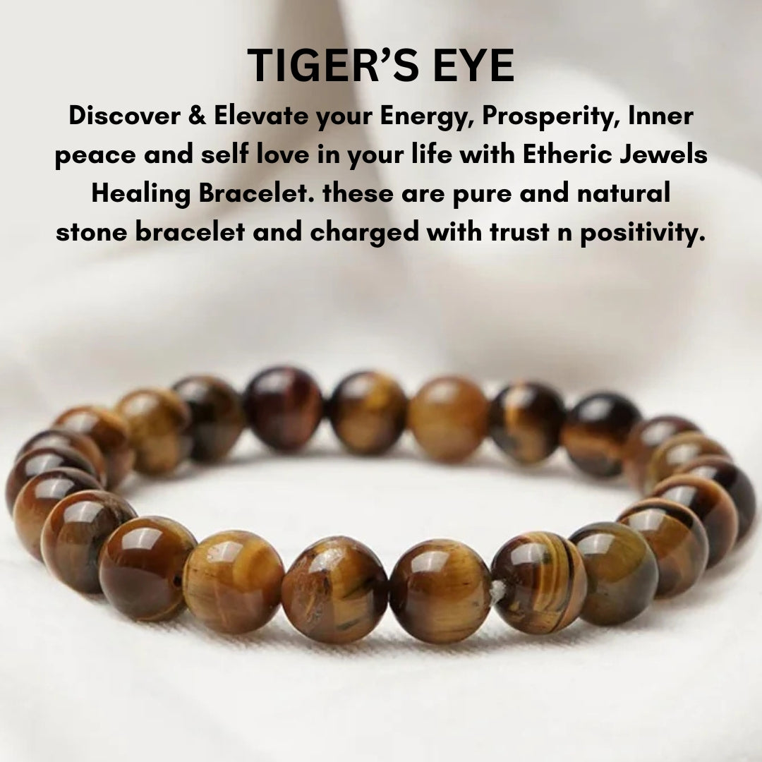 Etheric Jewels Healing Tiger's Eye Bracelet for Strength , Courage, Good Luck and Protaction (Free Shipping)