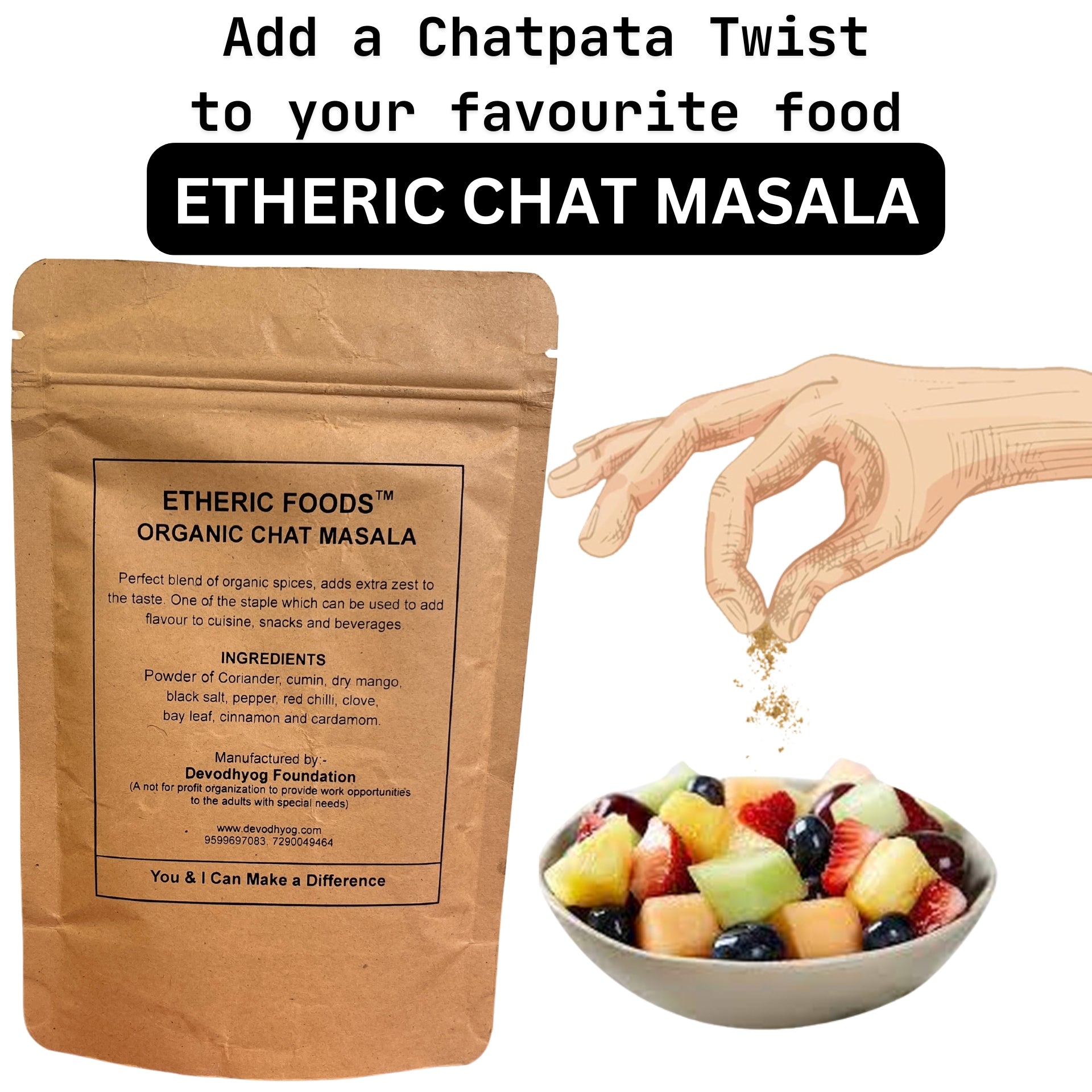 Etheric Foods Organic Chat Masala (100 gm) 100% Organic & Natural with no added preservatives, fragrances or colour