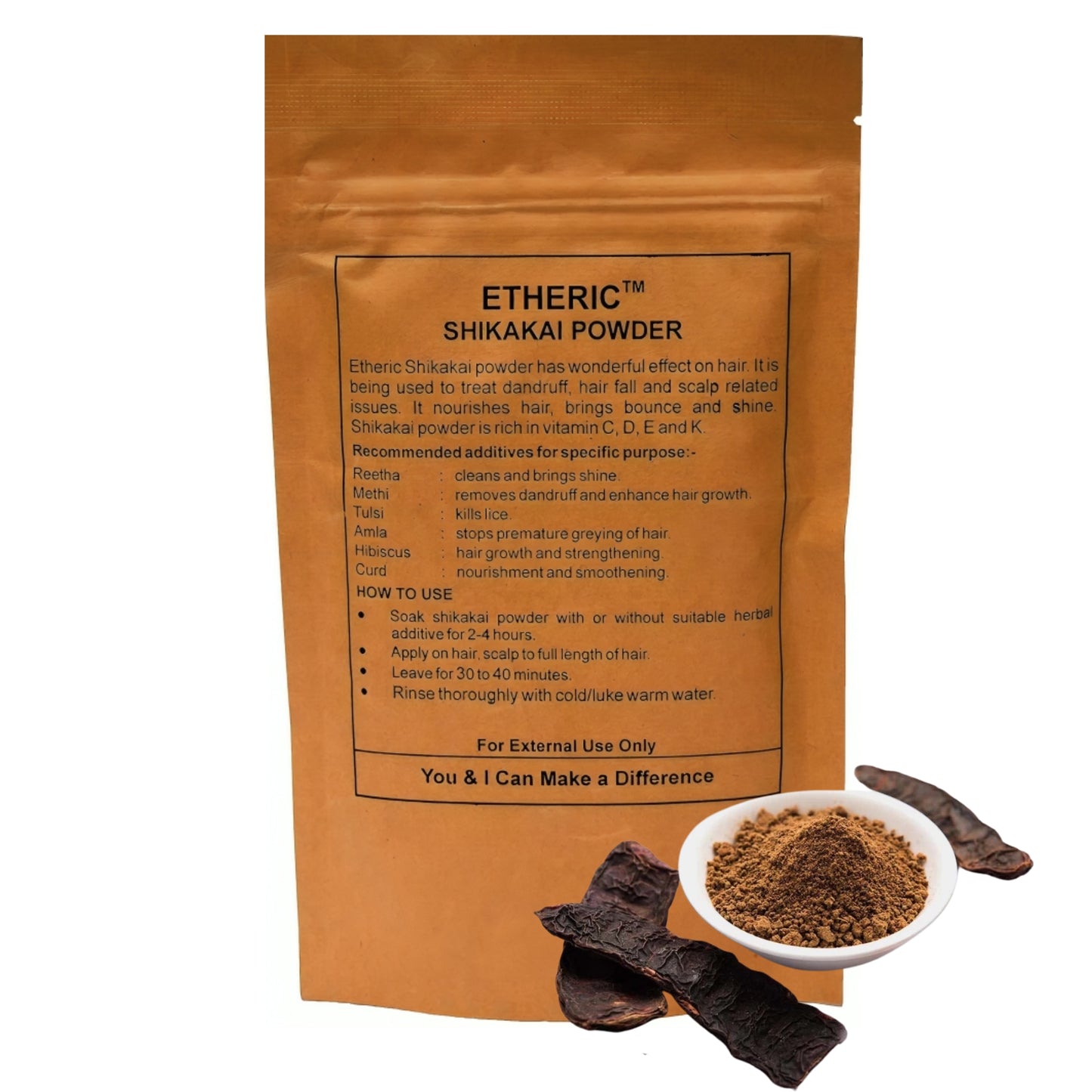 Etheric Shikakai Powder – Natural Herbal Hair Cleanser for Soft & Healthy Hair