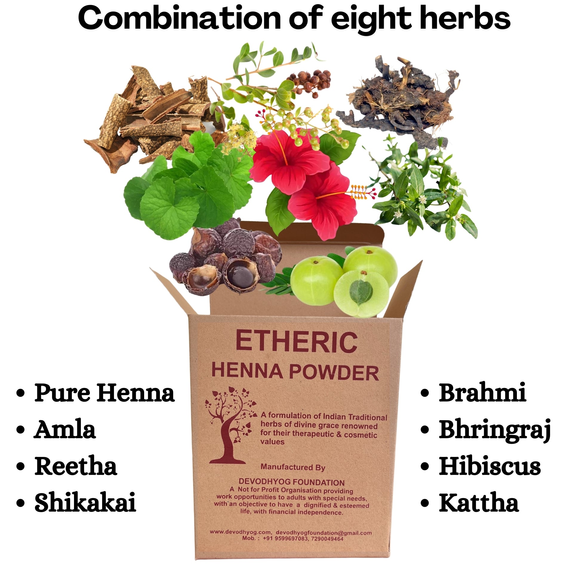 Etheric Organic Herbal Henna Powder (200 gm) Enriched With Precious Herbals For Hair Growth, Colour & Conditioning