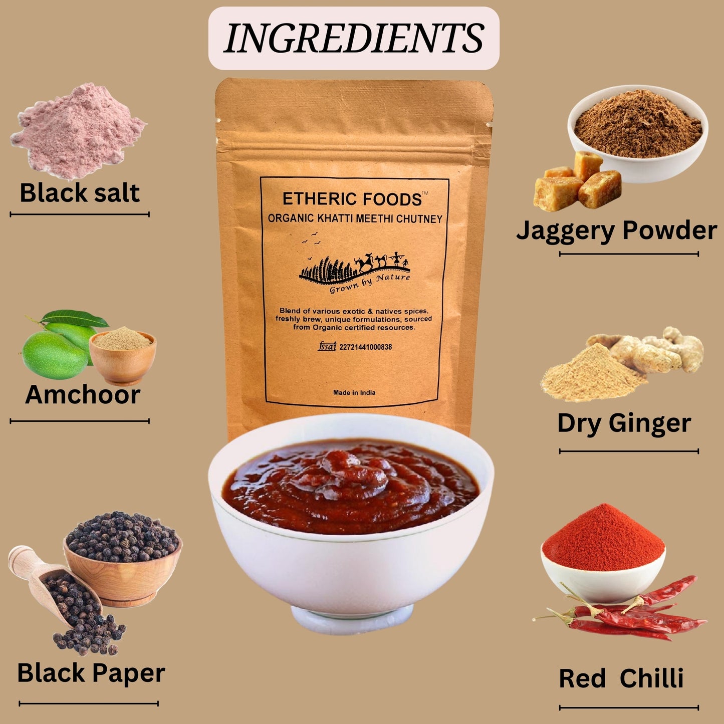 Etheric Foods Khatti Meethi Sonth Chutney Powder – Instant Old Delhi Style Chaat Chutney