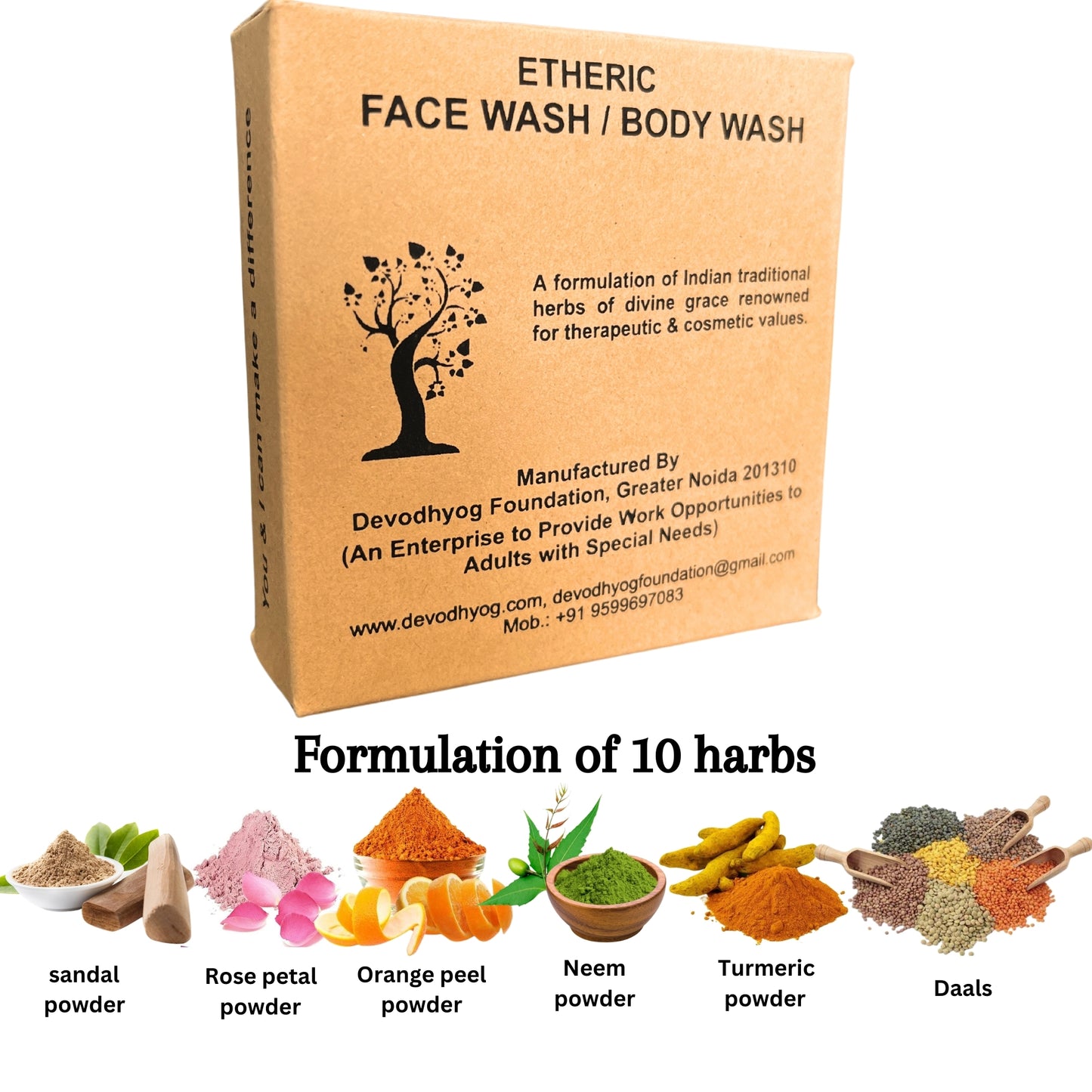 Etheric Herbal Face & Body Wash Powder – Natural Anti Acne & Skin Brightening Care
