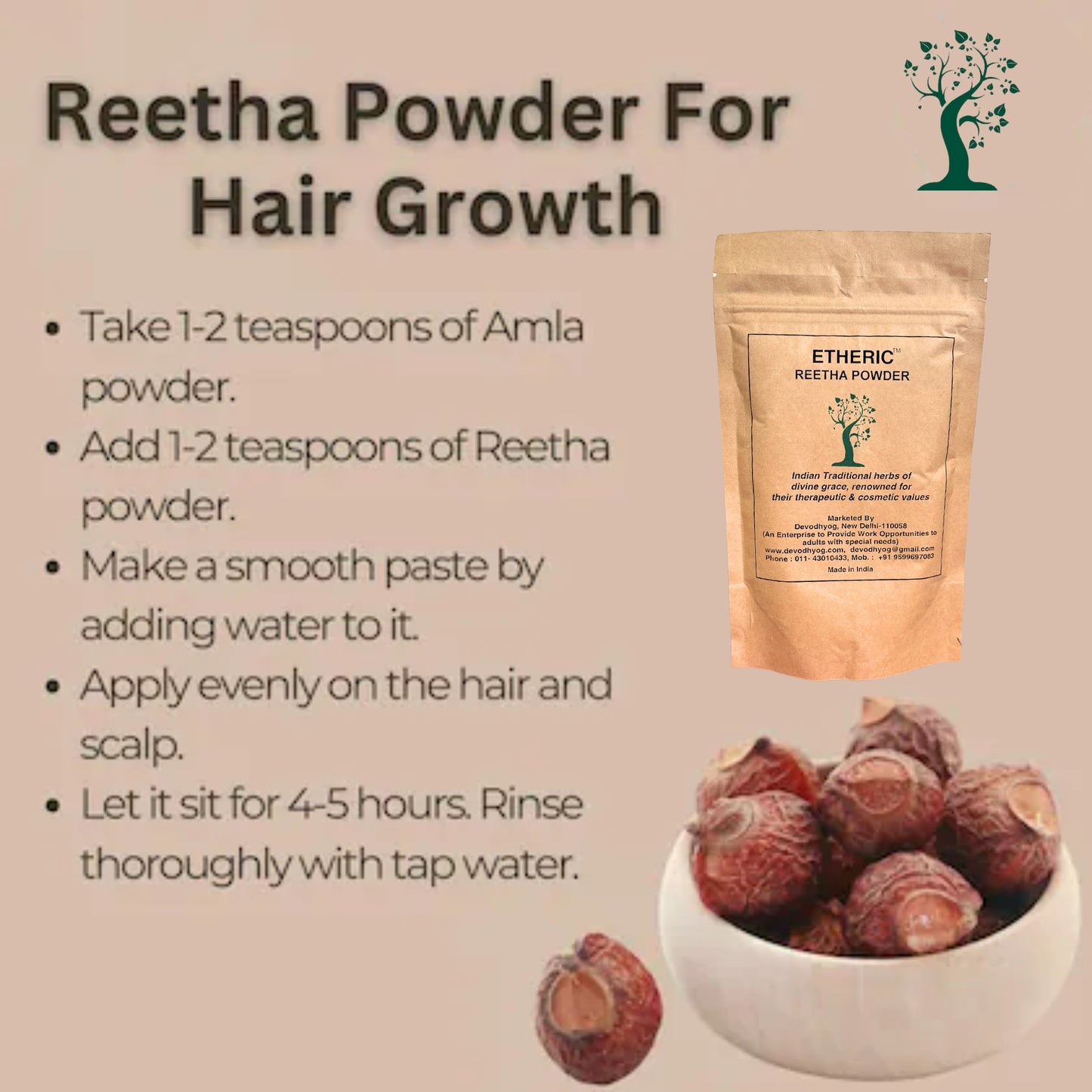 Etheric Reetha Powder – Natural Herbal Hair Cleanser for Hair Growth & Strength