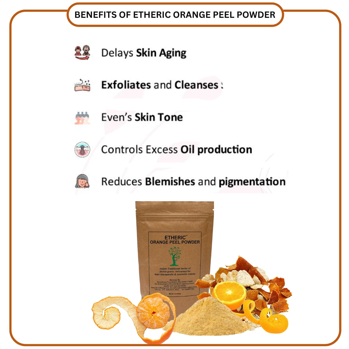 Etheric Neem Powder & Orange Peel Powder Combo – Herbal Face Pack for Clear & Glowing Skin (100g x 2)