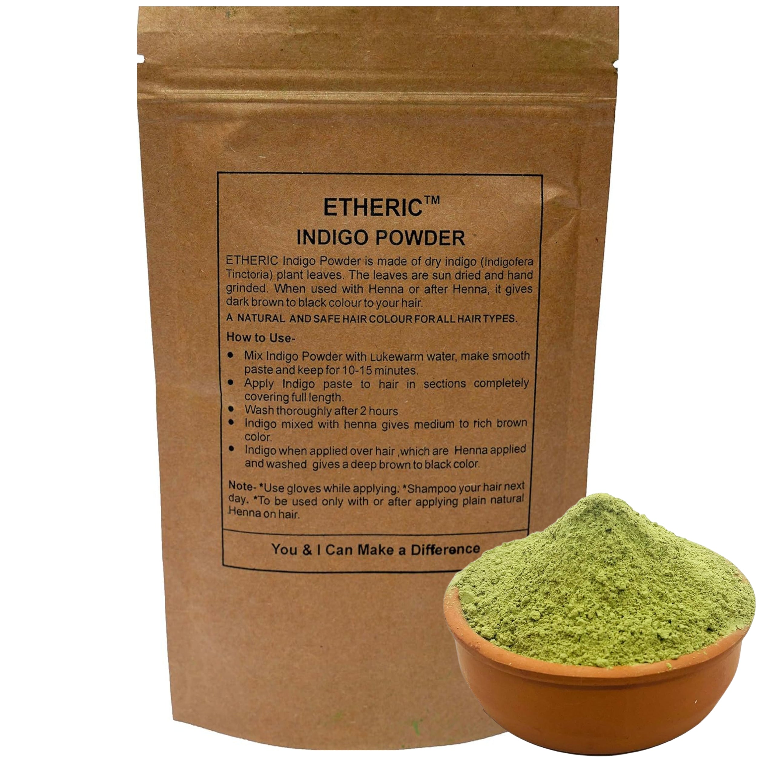 Etheric Indigo Leaves Powder (200 gm Pack) for Chemical Free Natural Hair Colouring & Dye | Amonia Free