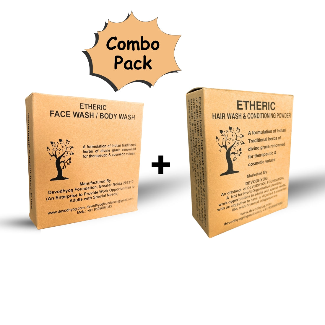 Etheric Herbal Hair Wash + Body & Face Wash Powder Combo (75+100 gm)