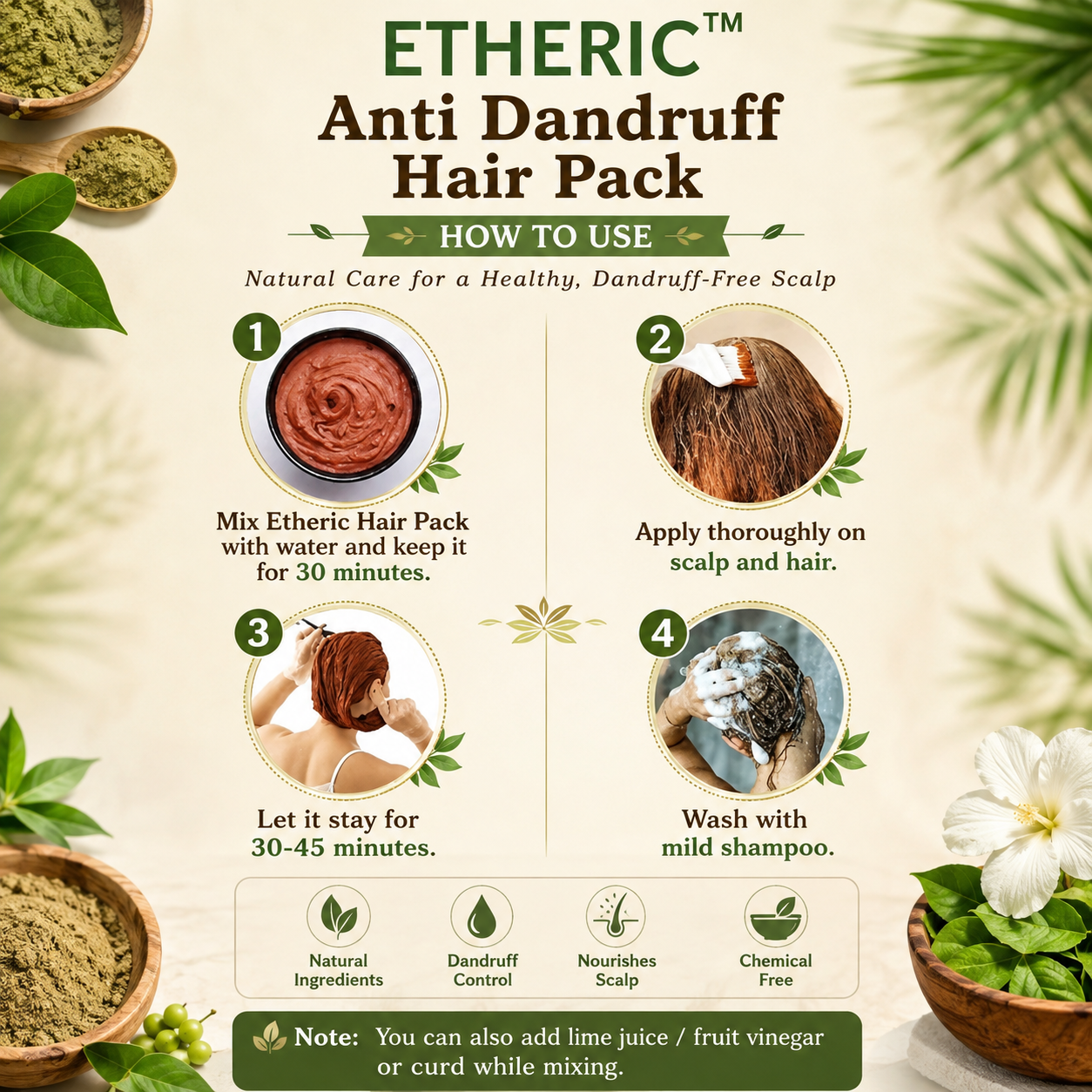 ETHERIC Anti-Dandruff Herbal Hair Pack Powder – Hair Fall Control & Scalp Care