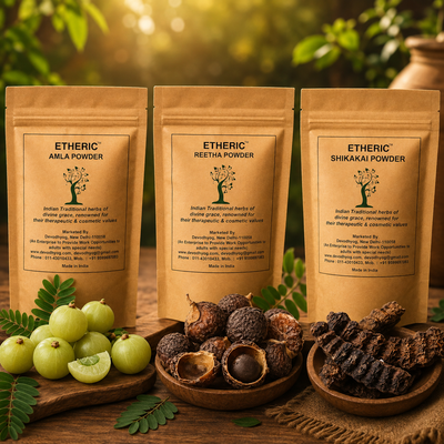 ETHERIC 3-in-1 Amla, Reetha & Shikakai Pbo owder Combo– Organic Herbal Hair Wash & Growth Kit (300g)