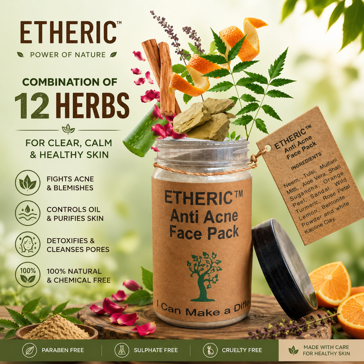 Etheric Anti Acne Face Pack – Natural Herbal Skin Clarifying Treatment