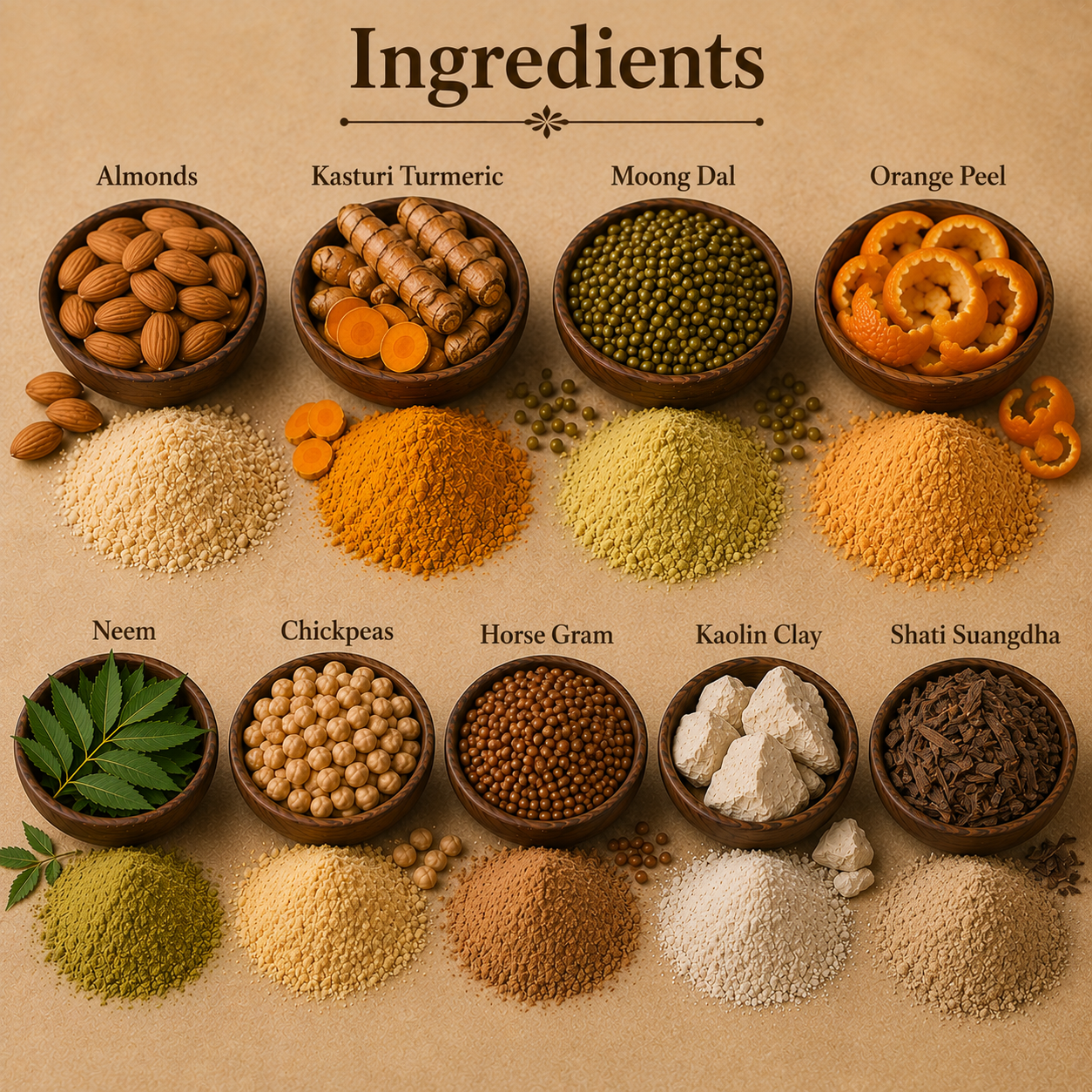 ETHERIC Almond Face Mask Powder | Natural Herbal Face pack for Glowing Skin | Skin Brightening, Tan Removal & Gentle Exfoliation | Face Pack with Almond, Sandalwood & Kasturi Turmeric | 100g