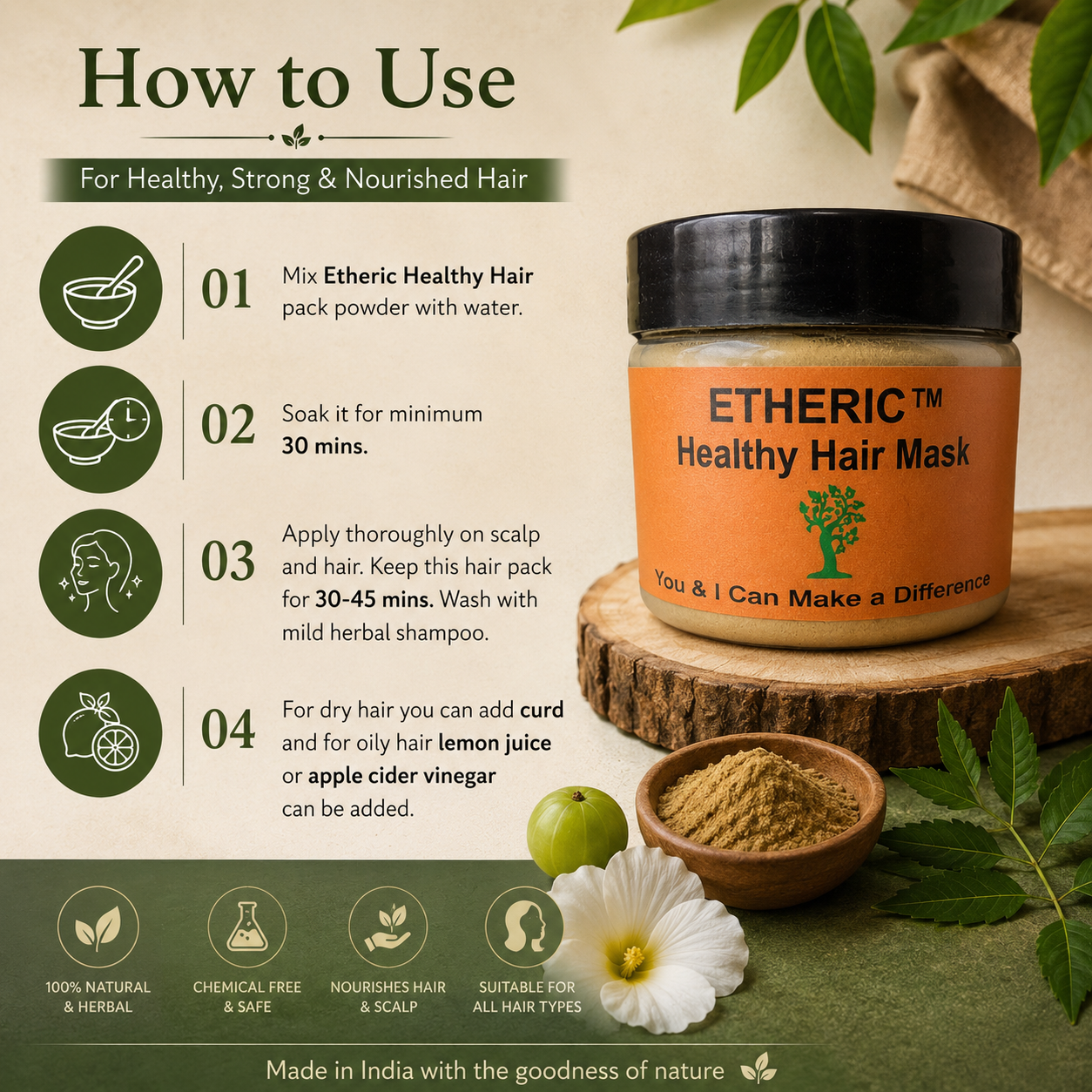 Etheric Healthy Hair Pack – Herbal Hair Growth & Hair Fall Control Treatment