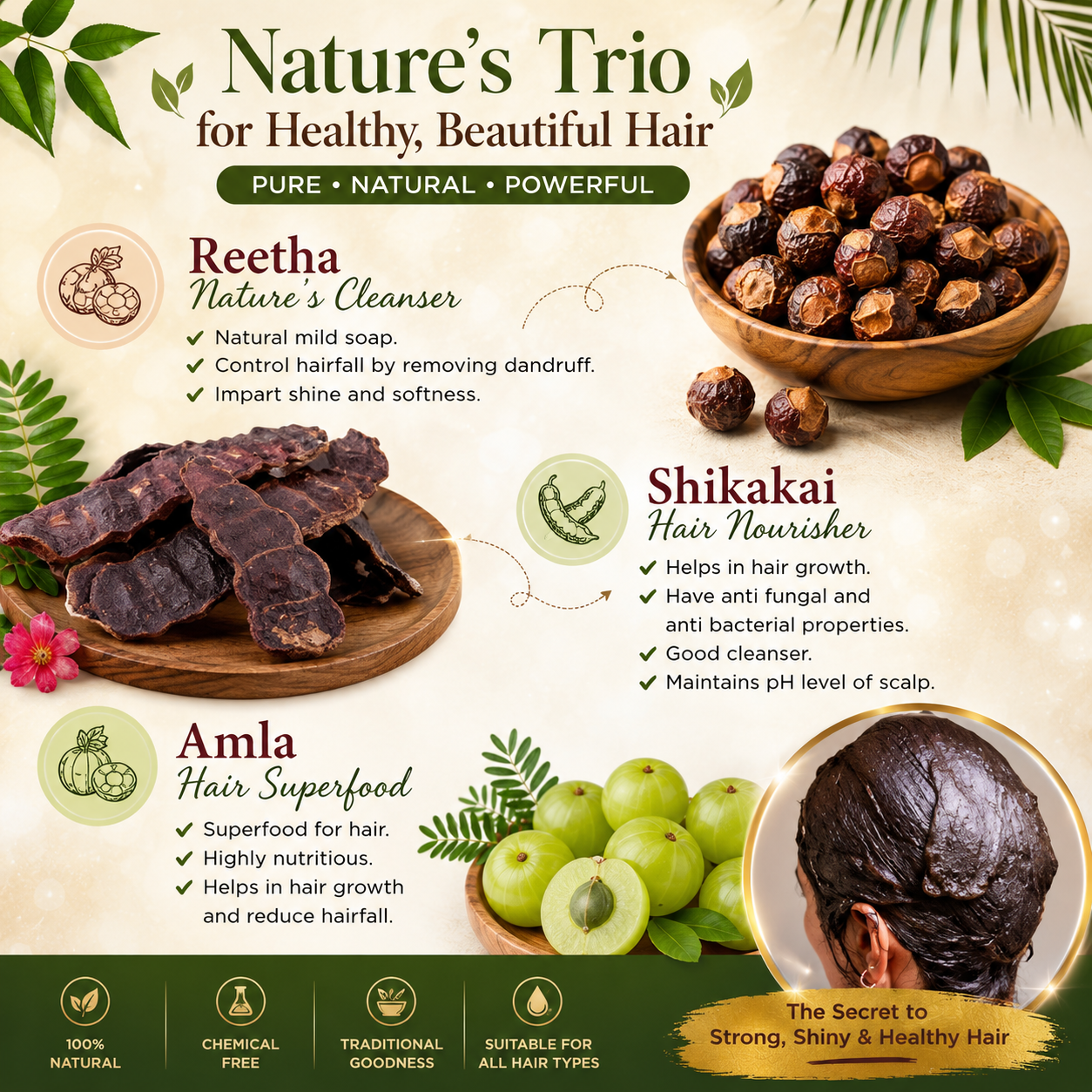 ETHERIC  Pure Reetha (Soapnut) Powder – Ayurvedic Hair Cleanser & Root Strengthener