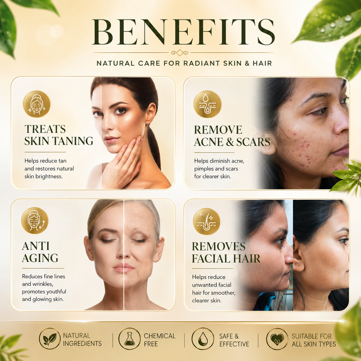 Etheric skin lightening face pack for fair, smooth , blemish free skin with anti aging and anti Tanning properties.