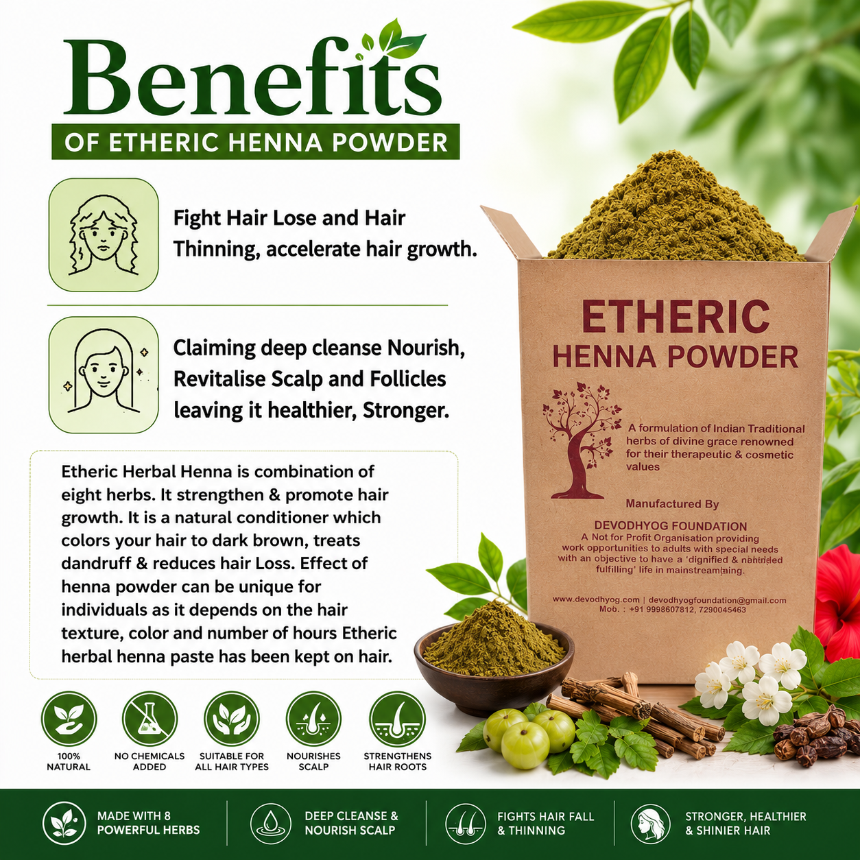 Etheric Organic Herbal Henna Powder – Natural Hair Color & Conditioning Treatment