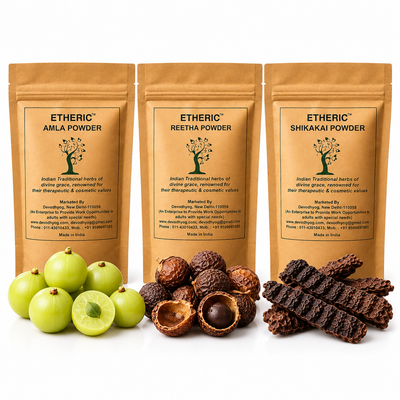 ETHERIC 3-in-1 Amla, Reetha & Shikakai Pbo owder Combo– Organic Herbal Hair Wash & Growth Kit (300g)