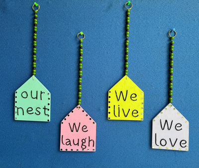 Etheric Art's decorative Lippon Wall Hangings (set of four) for living room / Bedroom / Entrance (Size 4.5X8 Inch)