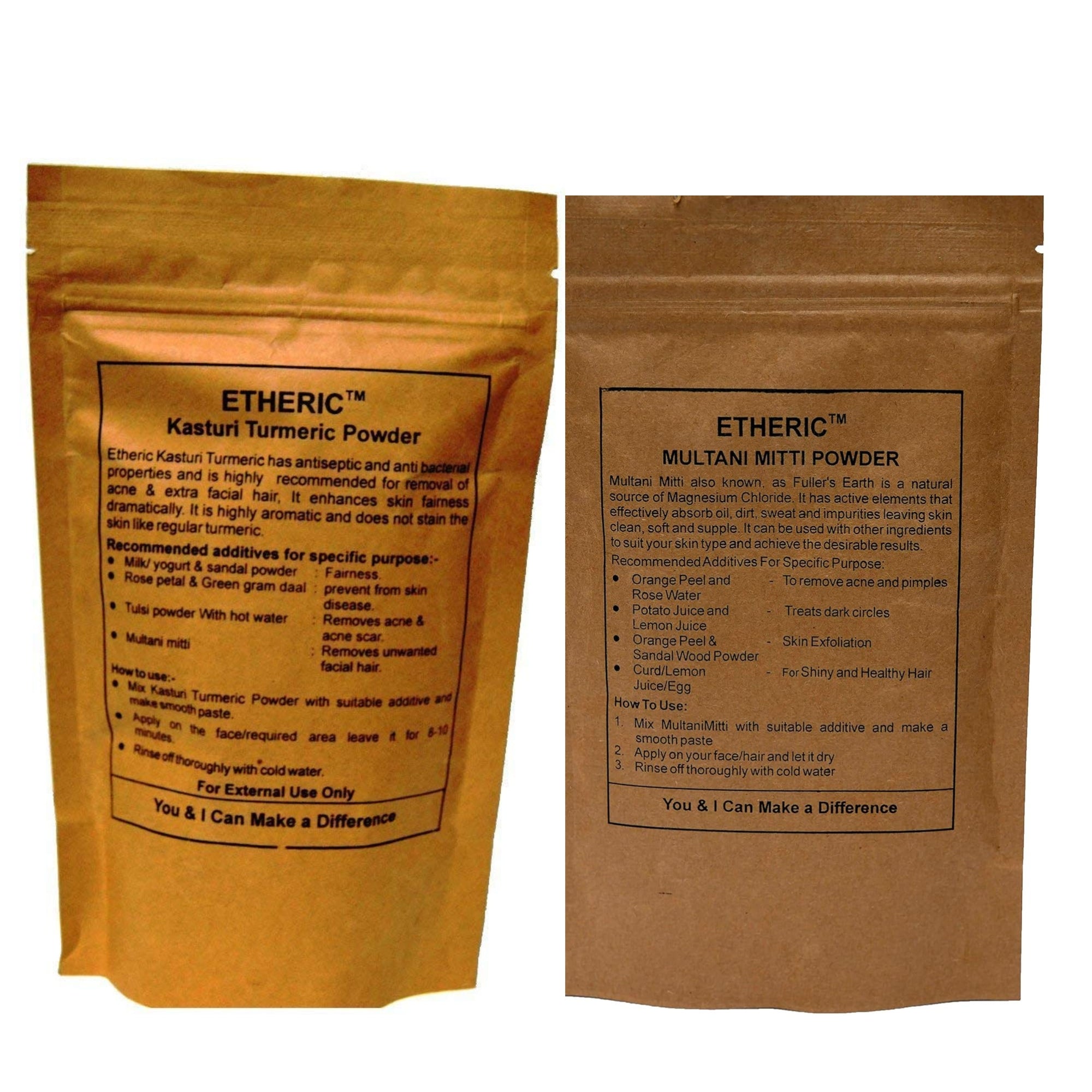 Etheric Kasturi Turmeric & Multani Mitti Powder For  Skin Whitening  & Face Pack  ( 2x100 Grams)