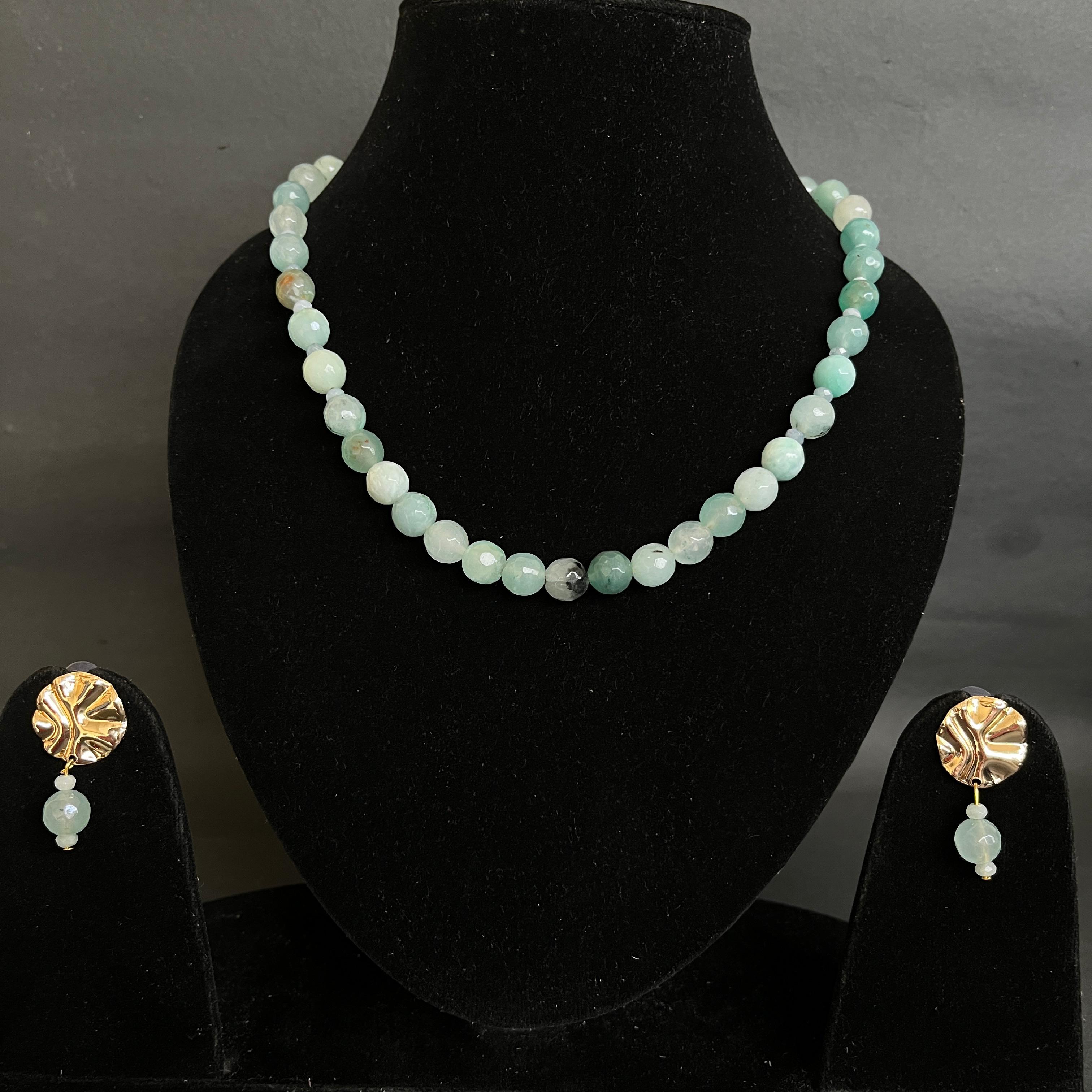 Gemstone and Pearl Necklace with Earring by Etheric Jewels (Free Shipping)