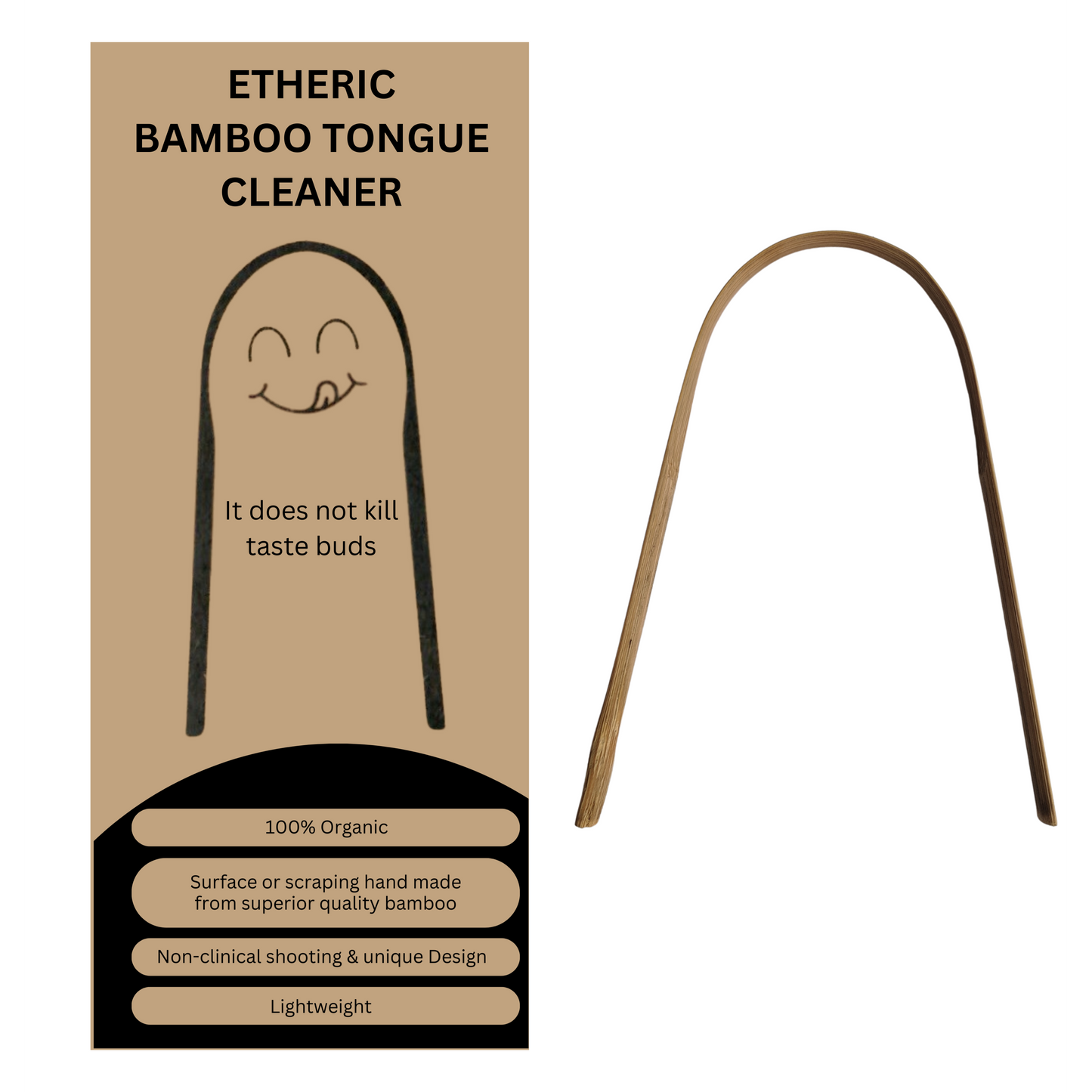 Etheric Pure natural  Bamboo Wooden Biodegradable Tongue Cleaner for all age groups (Pack of 02)