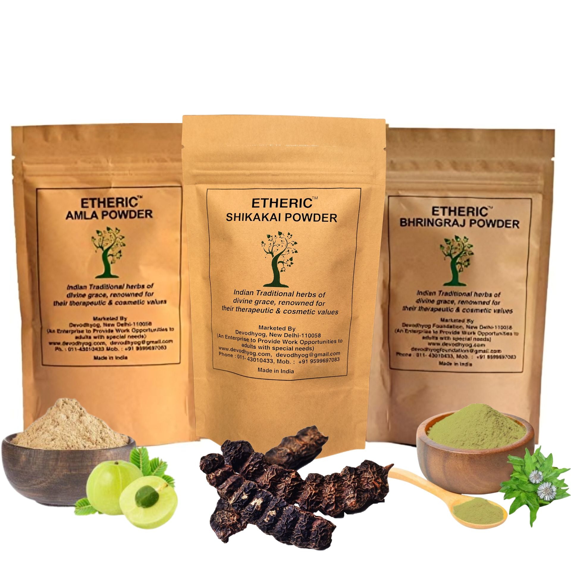 Etheric Amla, Bhringraj & Shikakai Powder Combo Pack for Hair Strength & Hair Growth (75X3 g)