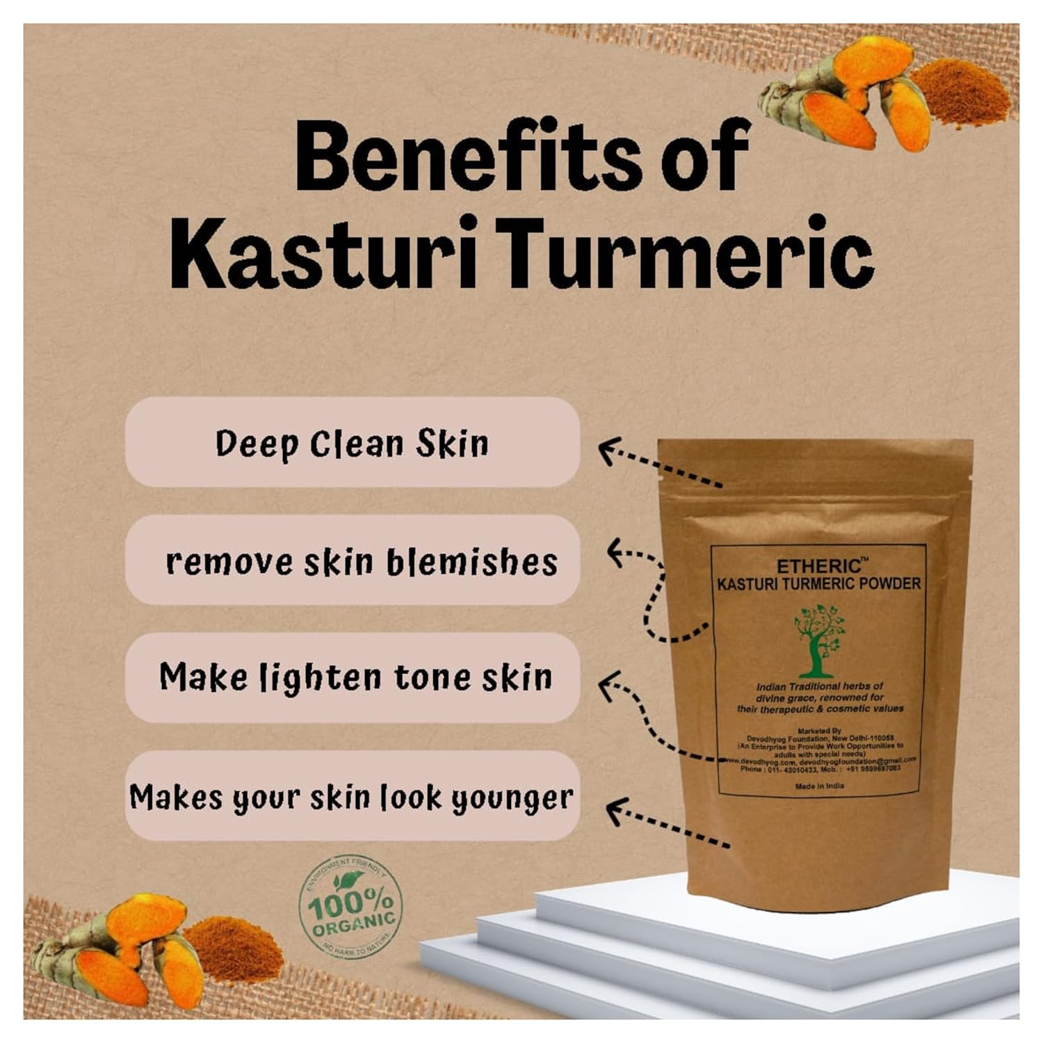 Etheric Wild Kasturi Turmeric & Sandal Powder Combo (150+100 gm) for Anti Acne & Skin Rejuvenation