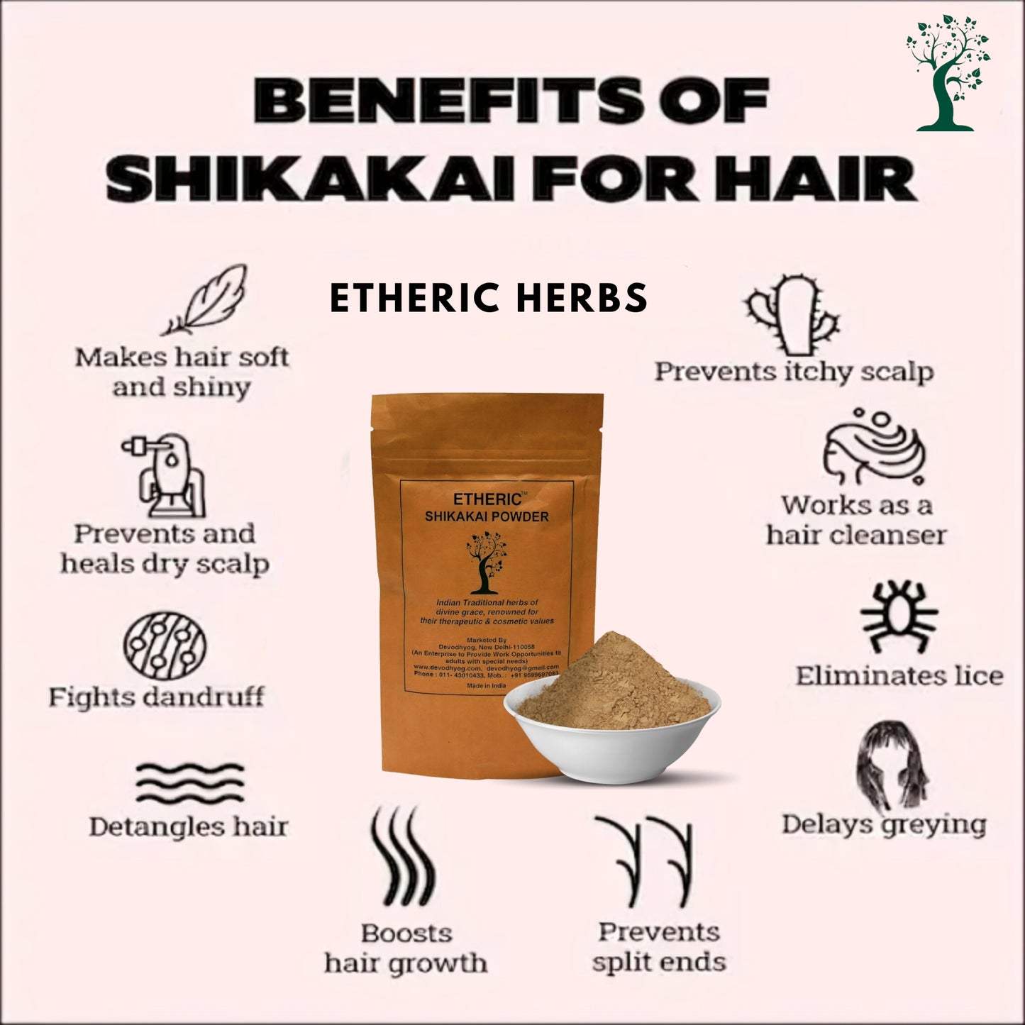 Etheric Shikakai Powder – Natural Herbal Hair Cleanser for Soft & Healthy Hair
