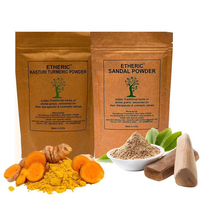 ETHERIC Wild Kasturi Turmeric & Sandalwood Powder Combo – Ayurvedic Glow & Soothing Pack (250g Set)